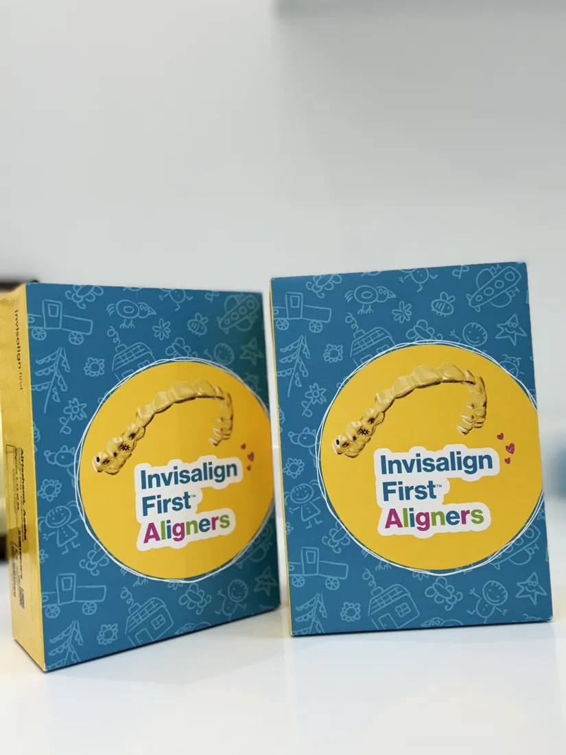 Two Invisalign First boxes in Dr Amna's clinic